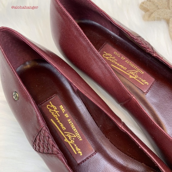 Etienne Aigner Vintage Oxblood Leather Flats Women’s Size 7 M Pointed Toe Kitten - Picture 3 of 8